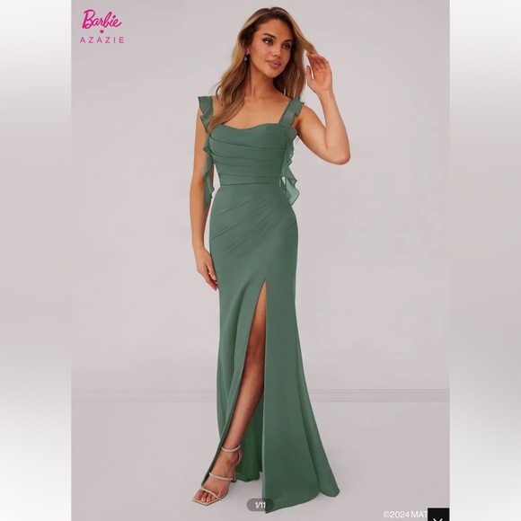 Sweetheart pleated ruffle chiffon mermaid dress - size, 10A - color, Eucalyptus - Picture 1 of 11